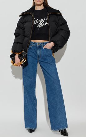 Balmain Cropped Sweatshirt With Printed Logo, Womens, Black