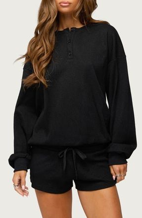 Edikted Baila Waffle Henley Top in Black at Nordstrom, Size X-Small