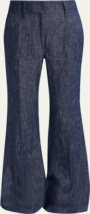 Gabriela Hearst Rhein Pintuck Linen Flare Pants