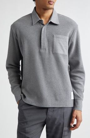 Thom Browne Waffle Knit Rugby Polo in Med Grey at Nordstrom, Size 0