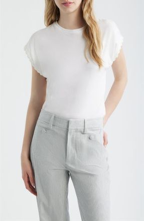Frame Denim The Crochet Trim Pima Cotton Muscle T-Shirt in White at Nordstrom, Size X-Large