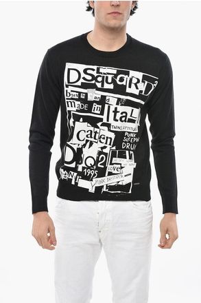 Dsquared2 Wool Blend NEWSPAPER Sweater with Print size L
