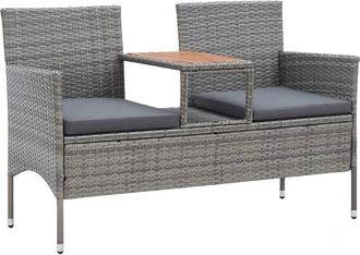 vidaXL Banco De Jard&iacute;n 2 Plazas Con Mesita Rat&aacute;n Sint&eacute;tico Gris 143 Cm Vidaxl
