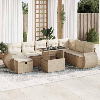 vidaXL Set De Sof&aacute;s De Jard&iacute;n Con Cojines 9 Pzas Rat&aacute;n Sint&eacute;tico Beige Vidaxl