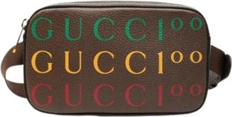 Gucci Pre-owned Belt Bags, male, Brown, Size: ONE SIZE Pre-owned 100th Anniversary Logo Leather Waist Bag