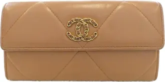 Chanel Brown Leather Long Wallet (Bi-Fold) (Pre-Owned)