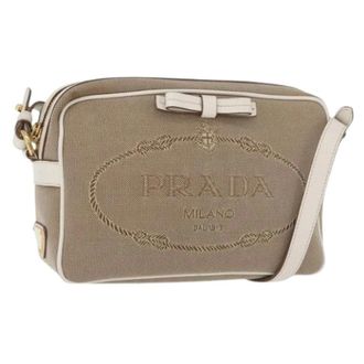 Prada Pre-owned Cross Body Bags, female, Beige, Size: ONE SIZE Pre-owned Vintage Canvas Shoulder Bag