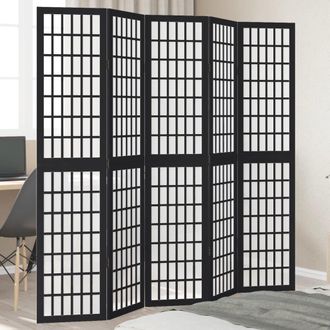 Berkfield Home Room Divider 5 Panels Black Solid Wood Paulownia