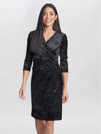 Gina Bacconi Womens Shannon Velvet Wrap Knot Dress - Black - Size 18 UK