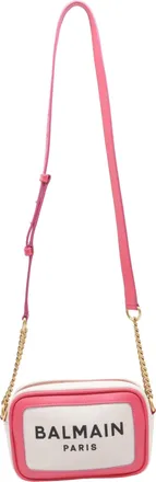 Balmain B-Army 18 Camera Bag in Pink Canvas and Leather