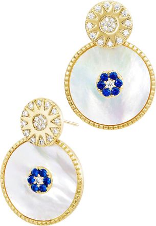 Savvy Cie Jewels GOLD PLATED OVER BRASS REVERSIBLE MOTHER OF PEARLS JACKET EARRINGS