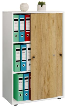 ebuy24 Armario De Oficina Vcm Con 3 Compartimentos Armario De Archivo Moderno Con Puertas Correderas Dimensiones Aprox. An. 70 X Al. 111 X T. 40 Cm - Lona 3 
