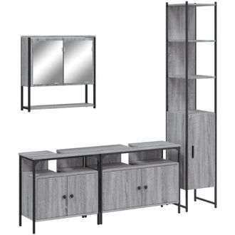 vidaXL Set Mobili da Bagno 4 pz Grigio Sonoma in Legno Multistrato - Vidaxl
