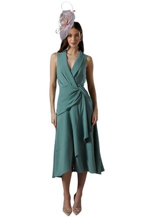 Coast Shawl Collar Ruffle Hem Midi Dress in Sage at Nordstrom, Size 10