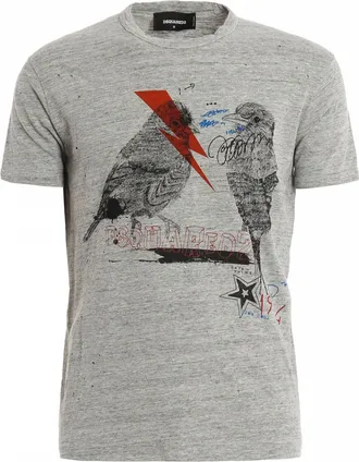 Dsquared2 Womens Distressed Birds Sketched T-Shirt In Grey