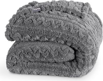 Bare Home Cable Faux Shearling Blanket in Grey at Nordstrom, Size Full