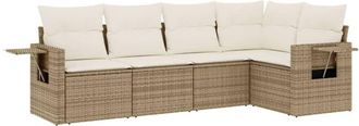 vidaXL Vidaxl - Juego De Sof&aacute;s Jard&iacute;n Con Cojines 5 Pzas Rat&aacute;n Sint&eacute;tico Beige