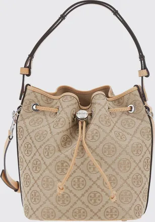 Tory Burch Borsa a secchiello mini T Monogram in canvas con tracolla amovibile