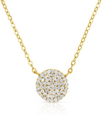 MAX + STONE 10K Yellow Gold Round Solitaire Cluster Diamond Necklace with 18 Cable Chain
