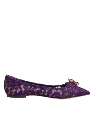 Dolce & Gabbana Purple Taormina Lace Crystals Flats Womens Shoes