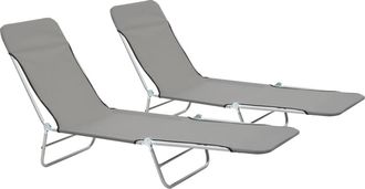 vidaXL Tumbonas Plegables 2 Unidades Acero Y Tela Gris Vidaxl