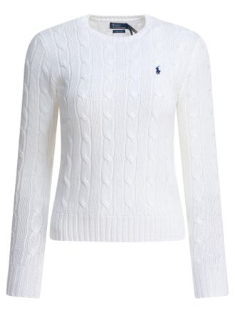 Polo Ralph Lauren Crew-Neck Cable-Knit Sweater With Logo Knitwear White