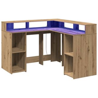Berkfield Home Soft Desk with LED Lights Artisian Oak 130x130x91 cm Engineered Wood in Brown | Size: 130 x 130 x 91 cm