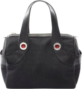 Bulgari Pre-owned Handbags, female, Black, Size: ONE SIZE Pre-owned Canvas Leather Logo Mania Handbag