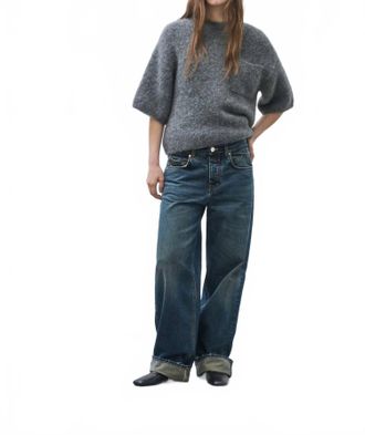 Closed Short-Sleeved Alpaca Sweater In Dark Grey Melange