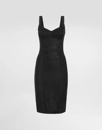 Dolce & Gabbana Corset-style Midi Dress In Powernet And Lace - Woman Dresses Black Satin 36