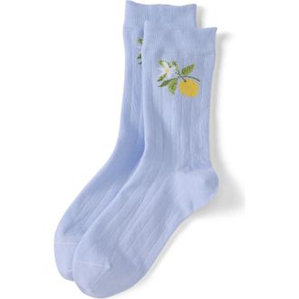 Lands End 1-Pack Novelty Crew Socks in Sky Blue/yellow Citrus at Nordstrom