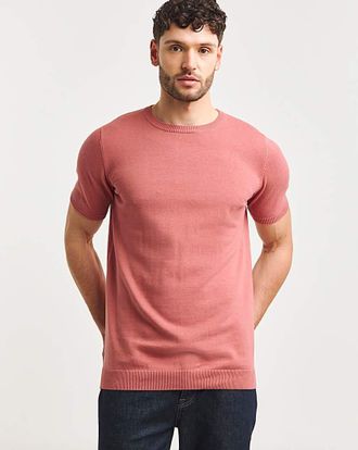 Jacamo Pink Knitted Short Sleeve T Shirt