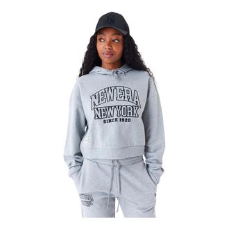 New Era Hoodies & sweatvesten, Dames, Grijs, S, Katoen, Arch Wordmark Crop Pullover Hoodie
