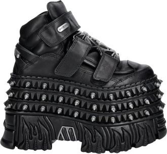 New Rock Wall Enkellaars - Dames - Sleehakken - Zwart - 37 EU - Leer - Schoenen