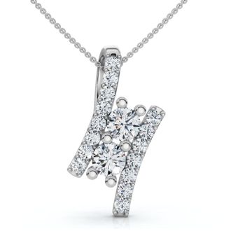 Pompeii3 1/2Ct Two Stone Diamond Pendant Gold Necklace Lab Grown 18 Lab Grown