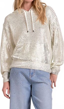 Elan Farrah Metallic Hoodie Sweater In White