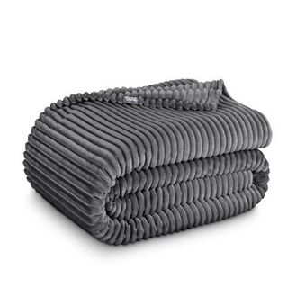 Bare Home Ribbed Microplush Fleece Blanket in Grey at Nordstrom, Size Twin