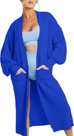 Generic Womens Chunky Knitted Longline Cardigan - Open Front Balloon Sleeve Maxi Coatigan with Pockets, Oversized Winter Sweater (UK, Numeric, 8, 20, Regular,