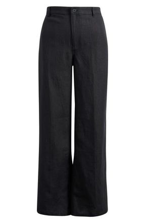 Madewell Zoe Relaxed Straight Leg Linen Pants in Jet Black at Nordstrom, Size 00