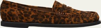 Gianvito Rossi Leopard-Printed Suede Penny Loafers