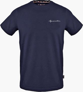 Aquascutum Mens Signature Logo Print Crew Neck Short Sleeve T-Shirt - Navy - Size: 2X large