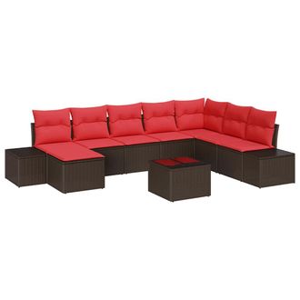 vidaXL Conjunto De Sof&aacute; De Jard&iacute;n 9 Pcs Marr&oacute;n Rat&aacute;n Sint&eacute;tico Vidaxl