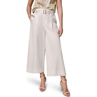 DKNY Pleated Wide Leg Crop Stretch Cotton Pants in Cream at Nordstrom, Size 14
