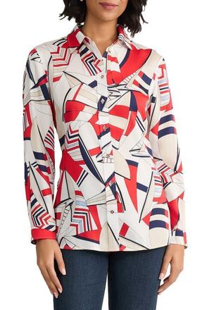 Jones New York Geo Print Button-Up Shirt in Rouge Multi at Nordstrom, Size X-Small