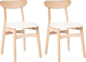 Beliani Conjunto De 2 Sillas De Comedor Sin Reposabrazos Estructura De Madera De Caucho Marr&oacute;n Claro Asiento De Tela Beige Claro Doyle