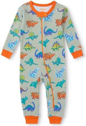 Hatley Dino Party Organic Cotton Zip Romper in Grey at Nordstrom, Size 12-18M