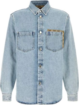 Gucci chest-pocket monogram-detail denim shirt - Blue