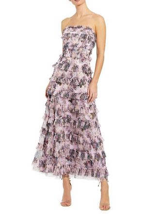 Mac Duggal Strapless Floral Micro Ruffle Dress in Purple Multi at Nordstrom, Size 10