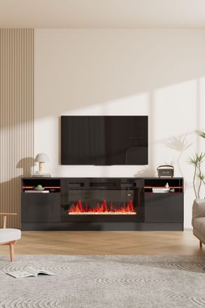 Living and Home Recessed Electric Fireplace TV Stand with Remote Control in Black