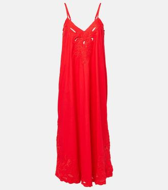 Juliet Dunn Embroidered cotton poplin midi dress